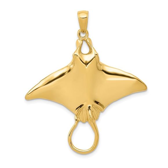 14k Yellow Gold Polished Stingray (35mm) Necklace - 18 Inch